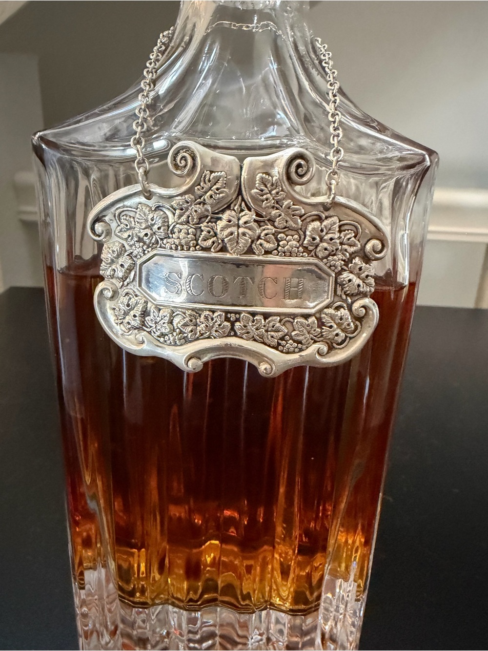 Vintage Sterling Silver 'Scotch' Decanter Label tag, bottle ticket